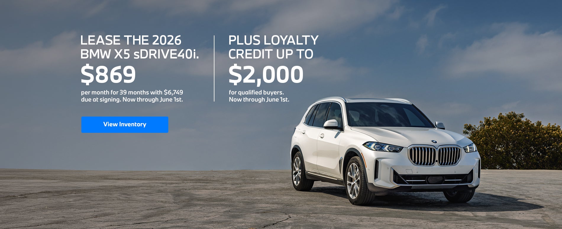 2026 X5 lease starting at $869 per month for 39 months